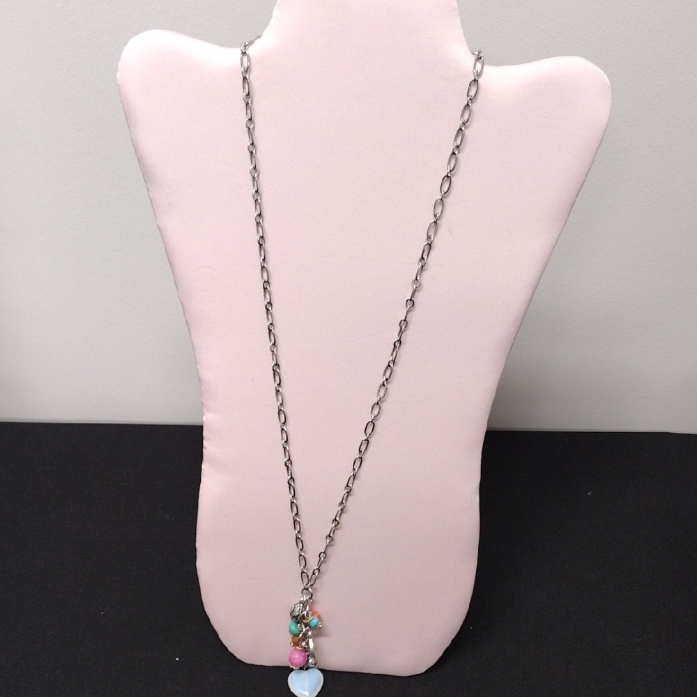 Silver Chain Necklace with Multicolor Charms